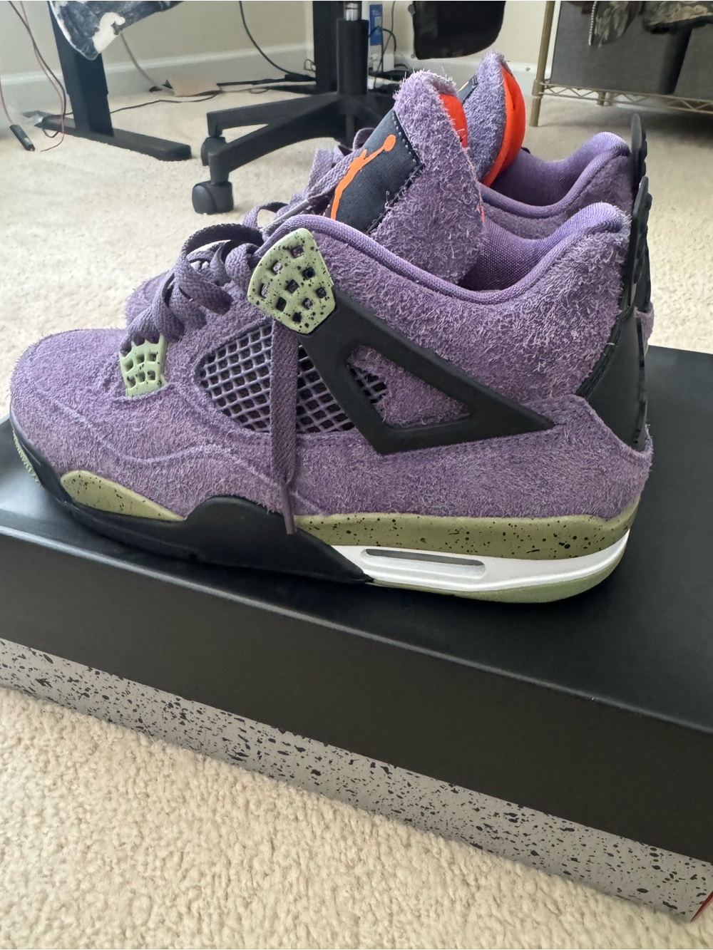 Jordan Kids Purple Suede Sneakers with Orange Jumpman - Picture 2 of 3